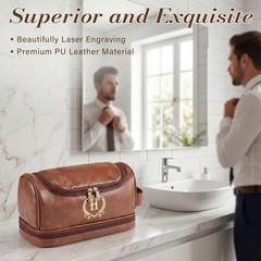 giftoria Father’s Day Travel Toiletry Bag for Men, Leather S, Brown