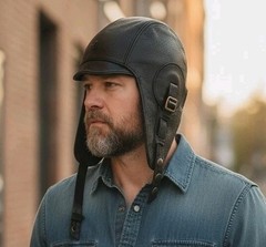 Leather Aviator Cap/Pilot Cap, Quilted Interior, Men’s SMALL, 21″-22″
