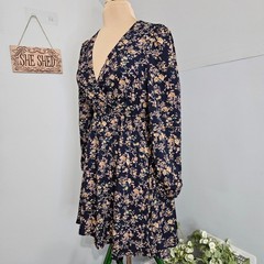 New Cupshe Dress Womens XS Blue Ditsy Floral Mini Elastic Waist Wrap Neckline