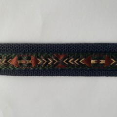 LL Bean Vintage 90s Navy Aztec Pattern Leather Belt Southwestern D Ring Cowboy