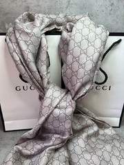 GUCCI SCARF SHAWL AUTHENTIC 100% SILK BEIGE BROWN CLASSIC LOGO LIGHT WEIGHT