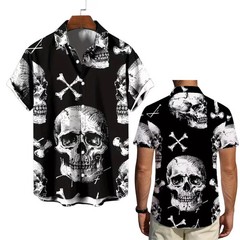 Skull Print Hawaiian Shirt Men