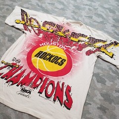 Vintage Houston Rockets Shirt Mens Large White AOP Single Stitch Magic Johnson