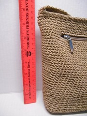 Kathie Lee Crochet Knit Shoulder Bag Tan/Beige Zip Boho Crossbody Handbag Purse