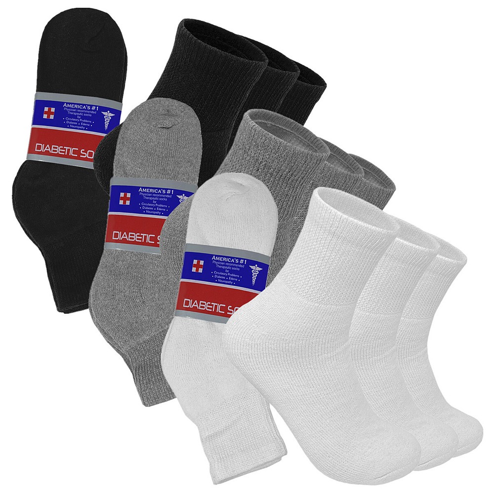 3 Pairs Diabetic Ankle Circulatory Socks Health Cotton Mens Black Gray White