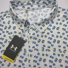 Under Armour Polo Shirt Men Large UPF 30 Anti Odor Golf Performance White Floral