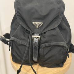 PRADA Nylon Small Backpack Black Triangle Logo Drawstring Flap Buckle Authentic