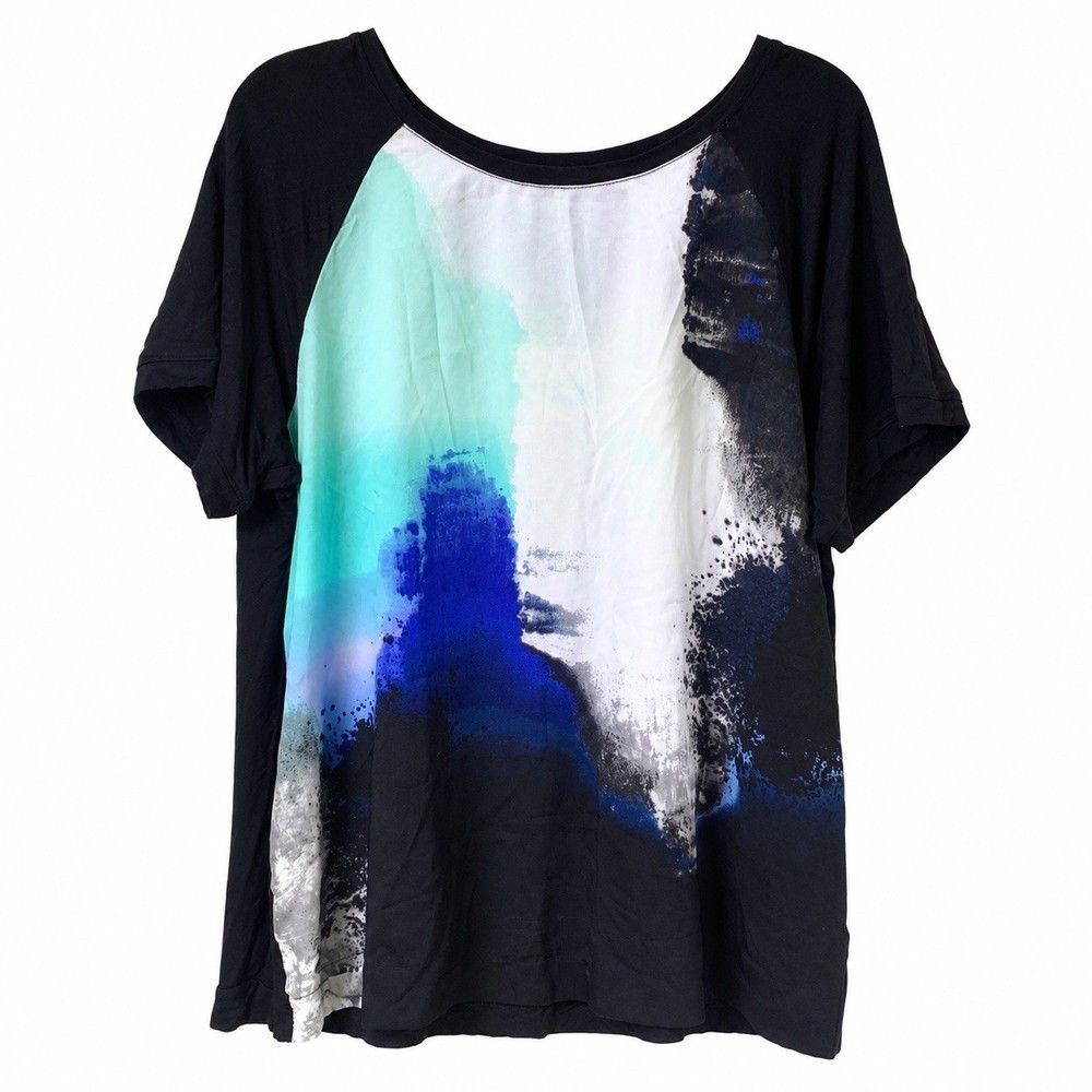 APT 9 Womens XL Black Abstract Print Short Sleeve Blouse Top Dolman