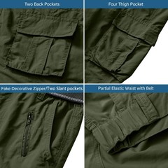 Men’s Lightweight Quick Dry Hiking Cargo Pants with 8 Pockets, Army Green, 32