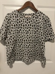 Ann Taylor Loft Top Women’s Leopard Animal Cream Black Brown Puff Sleeve Large