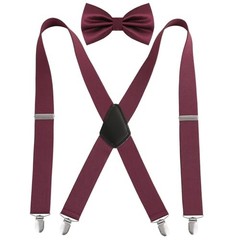 Men’s 1.37 inch Suspender and Pre-tied Bow Tie Set Maroon
