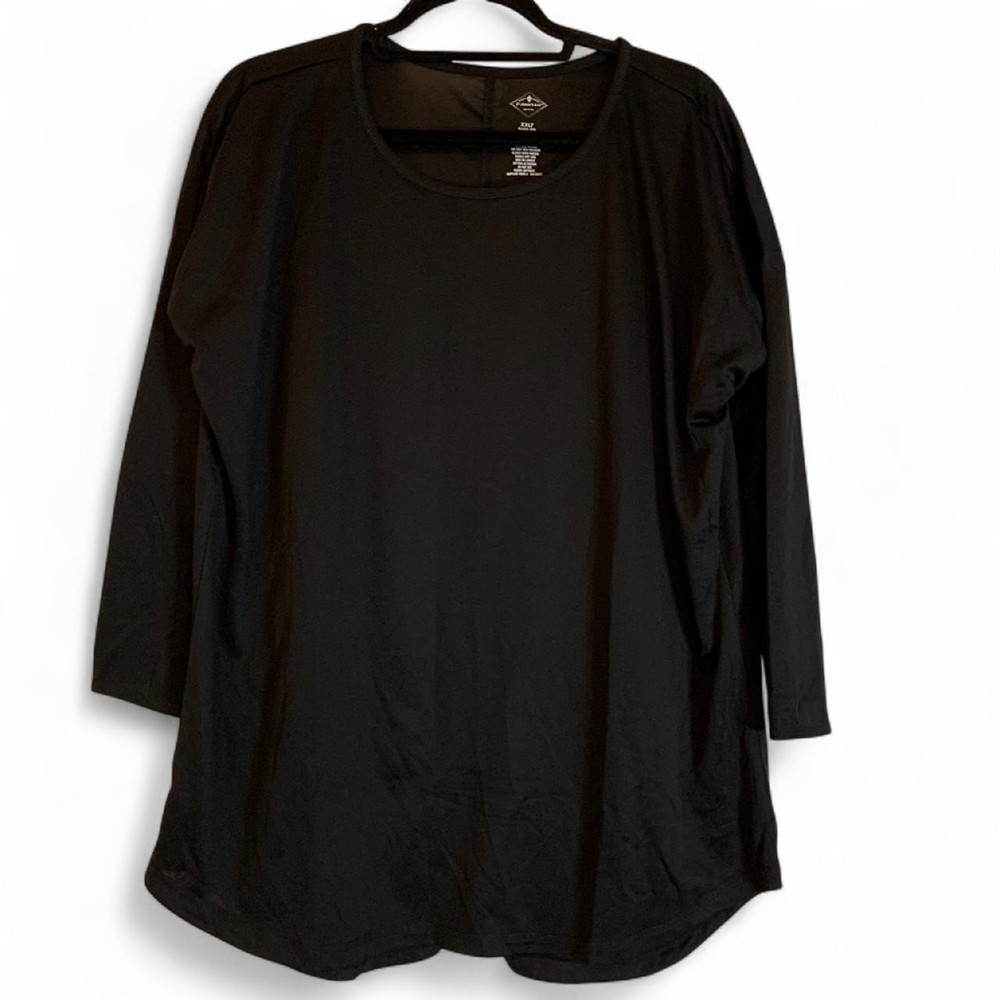St Johns Bay Active Quick-Dri Black Long Sleeve Top Womens XXLT Curved Hem