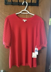 CeCe Women’s Red Blouse XL Short Sleeve Puff sleeve shirt top