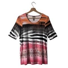 Chicos Tribal Geo Scoopneck Knit Top Size 1 Medium Pink Orange Brown 570329881
