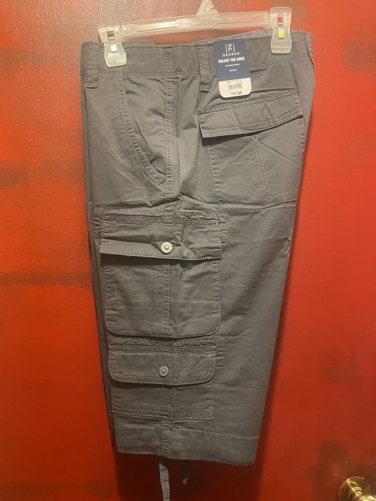 Grey George Men Below the Knee Cargo Shorts