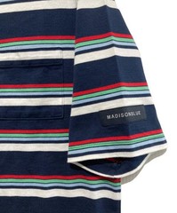 Madison Blue Women’s Navy Horizontal Stripes Pocket T-Shirt S Cotton