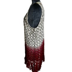 Boho Crochet Lace Tunic Top L Cotton Embroidered Fringe Ombre Floral Hippie Fun