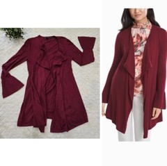 White House Black Market Maroon Waterfall Open-Front Cardigan, Size Small