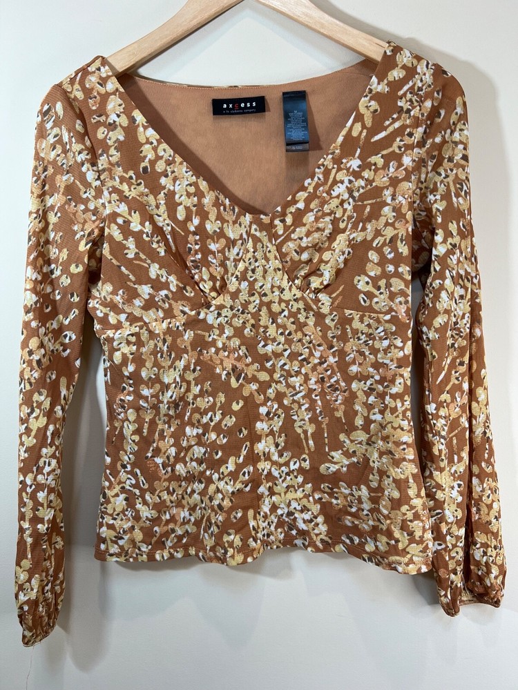 Axcess Womens Vintage Y2K Floral Long Sleeve Babydoll Top Balloon Sleeve Sz Med