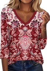 Womens 3/4 Sleeve V Neck Tunic Top Soft Stretchy Blouse for Casual Work Office