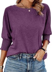 Women’s 3/4 Sleeve Crewneck T-Shirt Casual Loose Fit Soft Basic Blouse Top