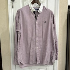 Ralph Lauren Rugby Shirt Men’s XL burgundy Striped White Collar Long Sleeve
