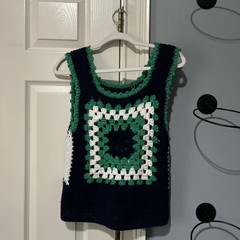Handmade Crochet Tank Green/Blue/White Top Hand Wash Only Size Medium Women’s M