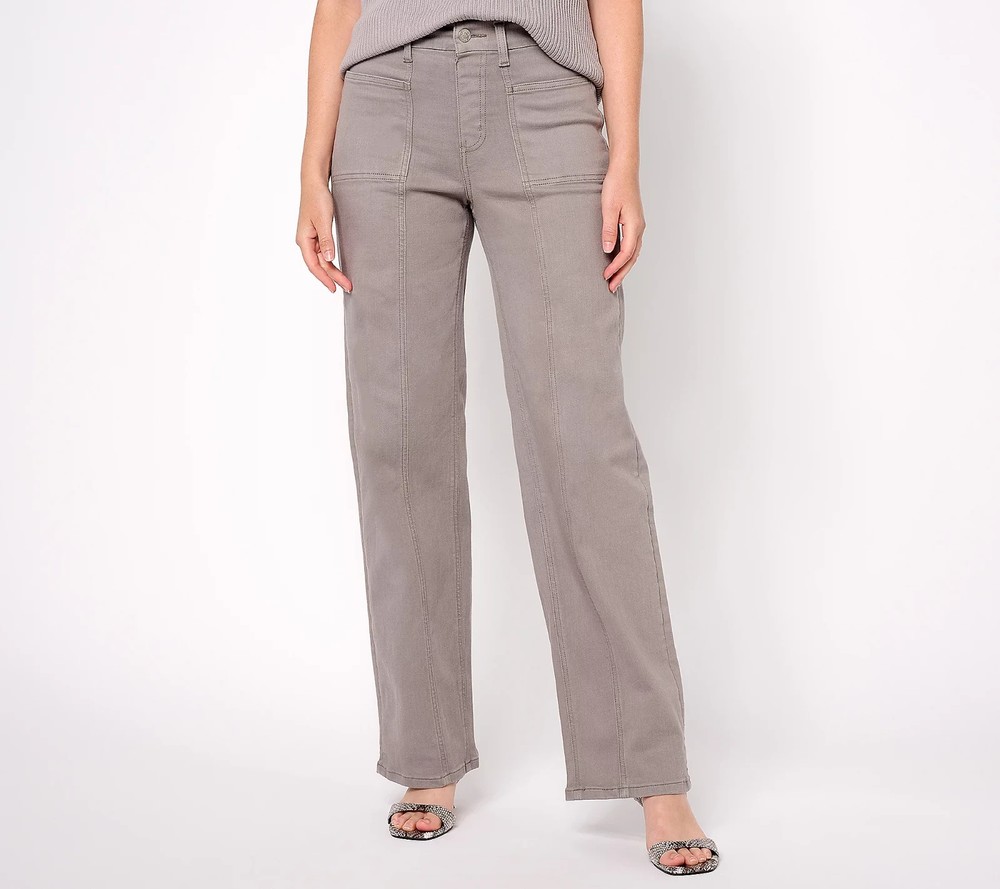 #2229 Denim & Co. Easy Stretch Regular Wide Leg Jeans with Seam Details Size 14