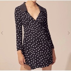 New Solid & Striped Polka Dot Wrap Mini dress Medium Long Sleeve Retro Pinup Z19