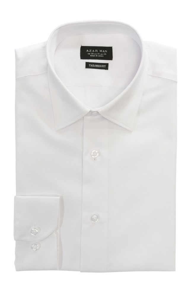 Tailored / Slim Fit Mens White Dress Shirt Wrinkle-Free Spread Collar AZAR MAN