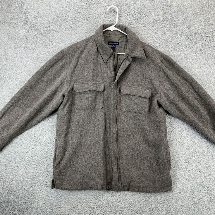 Grant Thomas Wool Nylon Blend Full Zip Jacket Adult Medium Grey Collared Mens
