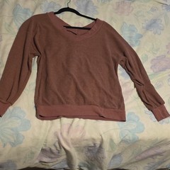 Unknown Factory Women’s Brown Waffle-Knit V-Neck Cotton Pullover Sweater M