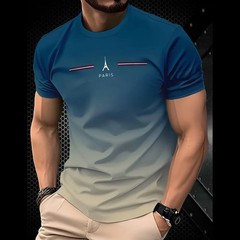 Men’s Paris Print T-Shirt 3D Gradient Oversized Casual Summer Short Sleeve Tee