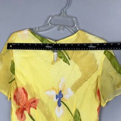 Tessuto Floral Shift Dress Women Size L Knitted Cap Sleeves Back Key Hole Yellow
