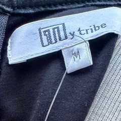 NWT My Tribe Mini Dress, Black Leather Shell, Stretch, Keyhole Round Neckline