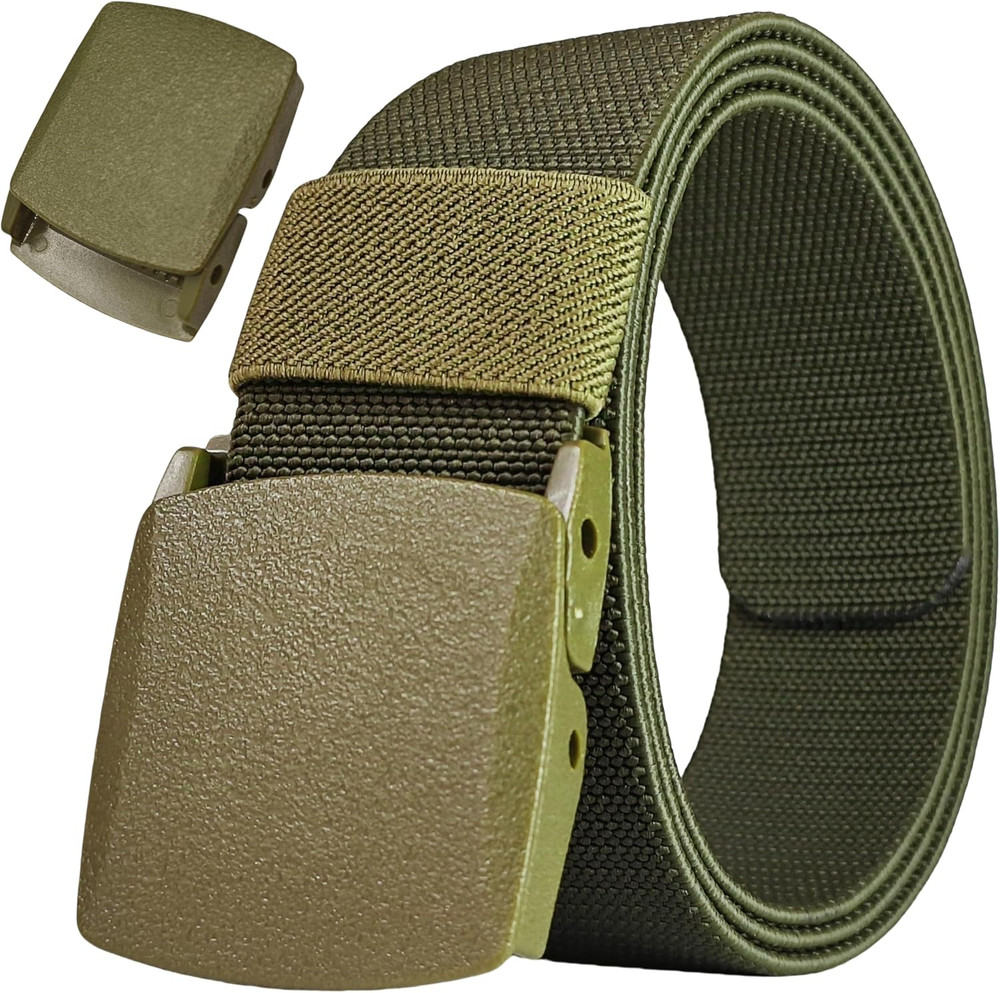 Mens Adjustable Tactical Belt TSA Approved Metal-Free Elastic Stretch Belt Green