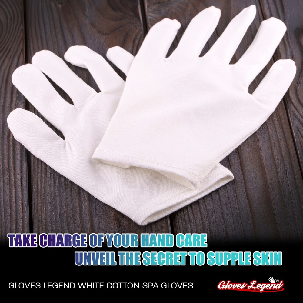 Gloves Legend- White Cotton Dry Hand Eczema Moisturizing Spa Gloves-Women Size S