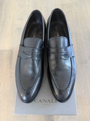 Canali Men’s Black Leather Dress Loafers Slip-On Almond Toe US 11 EU 43