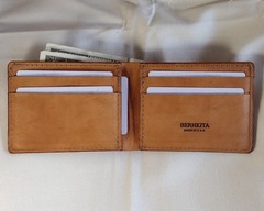 handmade 100% real leather bifold billfold wallet aged natural veg tan