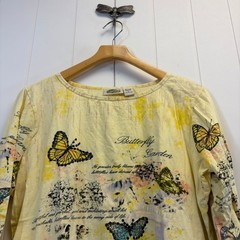 Vintage Collections ETC Boho Sequin Butterfly Garden Top Women Size XL Nature