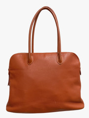 Longchamp Orange Leather Tote Bag Zip Top Large Handbag W 15.7 in Authentic