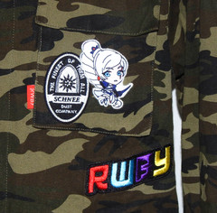 Vtg RWBY Anime Camo Jacket Green Cotton Canvas Button Down Patches Medium RARE