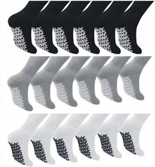 Non Skid Diabetic Crew Socks Non Binding Loose Fit Top Cotton Gripper Men Women