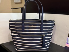 kate spade purse navy blue with white stripes gold hardware 10Wx8.5H