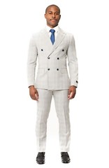 Slim Fit Double Breasted Plaid Chalk Grey 2 Button Peak Lapel Men Suit AZAR MAN