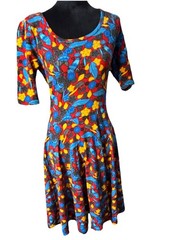 LuLaRoe Women’s M Multicolor Floral Jersey Fit & Flare Knee Dress 3/4 Sleeve
