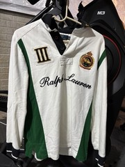 Vintage Polo Ralph Lauren Rugby Shirt Mens Medium White Snow Challenge Cup Team
