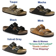 Birkenstock Arizona Soft Footbed Suede Leather Sandals Taupe/Mocha/Black/Mink
