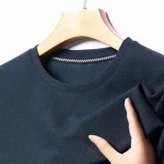 New Summer Waffle Round Neck Short Sleeved T-shirt for Men’s Short Sleeved Top