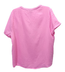 St. John’s Bay Women’s XL Pink 100% Cotton V‑Neck Short Sleeve Top High‑Low Hem